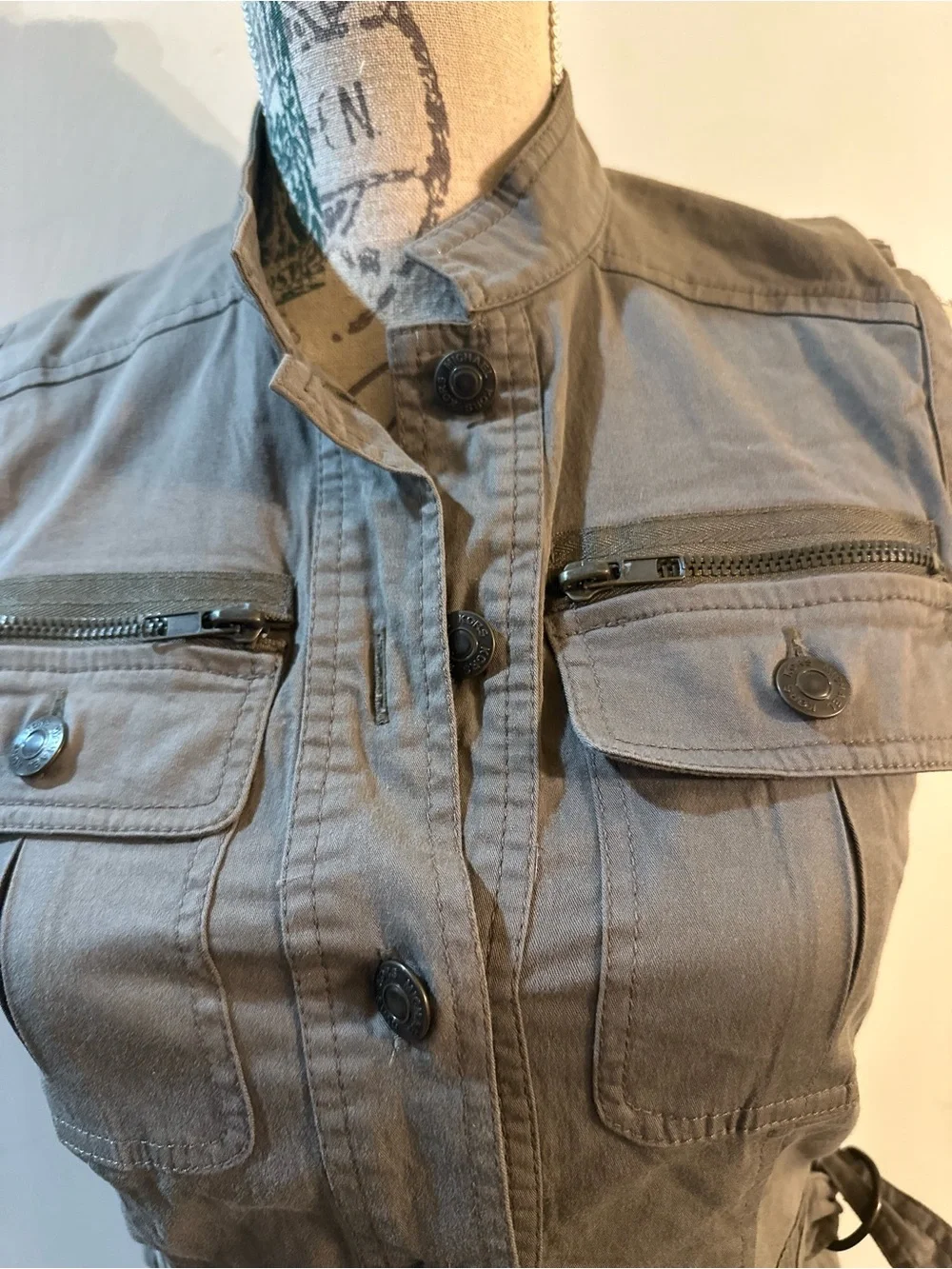 Michael Kors Olive Utility Sleeveless Button-Front Vest